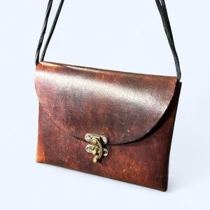 Grunge Brown Leather Crossbody Bag by Gary Gus!